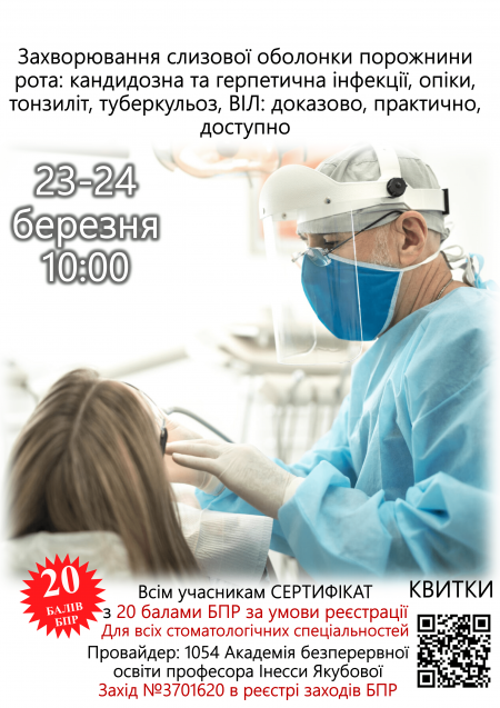 Захворювання слизової оболонки порожнини рота: кандидозна та герпетична інфекції, опіки, тонзиліт, туберкульоз, ВІЛ: доказово, практично, доступно